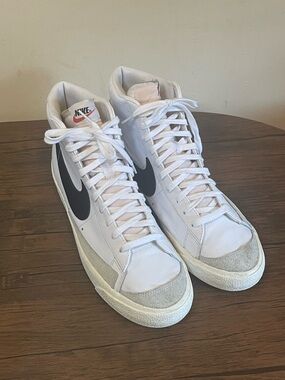 Nike Men’s Blazer White High-Top Sneakers with Black Swoosh and Light Gray Toe